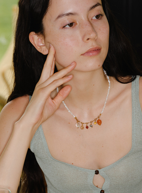 LAZY CIRCLES白贝多吊坠项链女天然多宝石流苏锁骨链