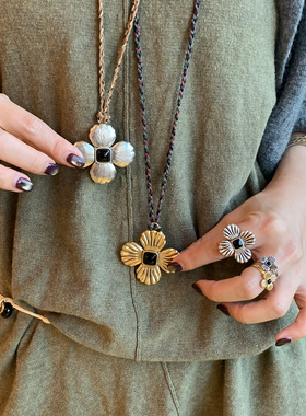 LAZY CIRCLES贝壳花编绳项链女四叶草幸运好事花生新年礼毛衣链