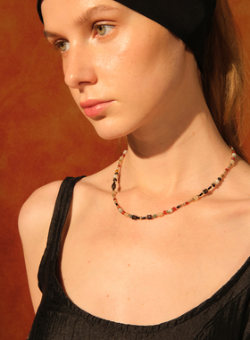 LAZY CIRCLES节日彩珠项链女手工串珠长款太阳可拆卸吊坠毛衣链