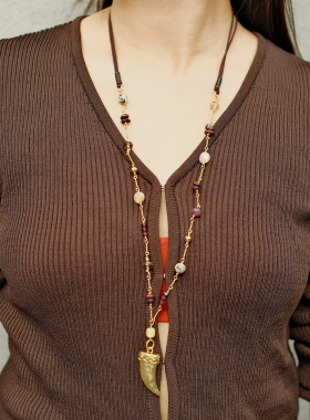 LAZY CIRCLES旅人之角毛衣链部落感宝石日常美拉德色系长款项链