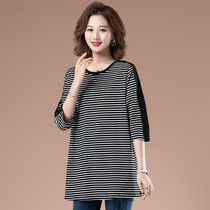 Pure cotton woman dress middle-aged 70%-sleeve T-shirt female summer clothing x blouse large size medium aged mother Summer moms dress t