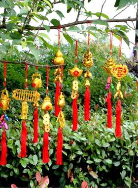 春节喜庆镀金元宝花生盆景挂件