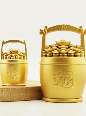 纯黄铜一桶金招财摆件