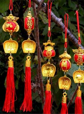 春节镀金福袋金斗盆栽挂件