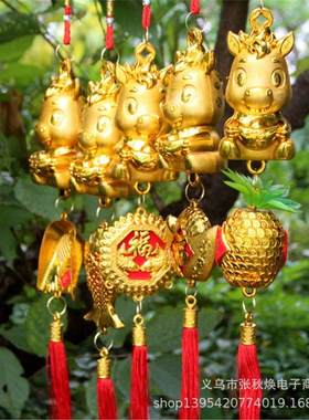 户外塑料金色生肖立体马树挂件