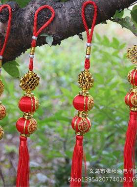 福字金框丝线小红灯笼串春节