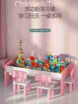 Childrens wooden multifunctional building block table toy learning table Puzzle Early Teaching Male Baby Girl Game Sand Tray Table
