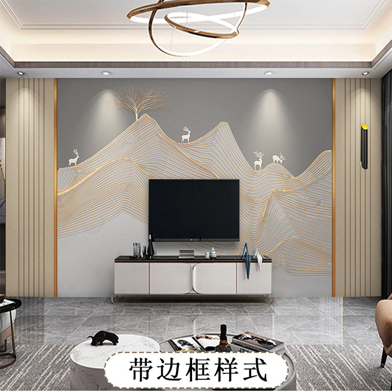 8d抽象麋鹿新中式电视背景墙壁纸轻奢沙发背景墙纸客厅3d无缝墙布,淘宝优惠券,粉丝福利购,淘宝优惠卷