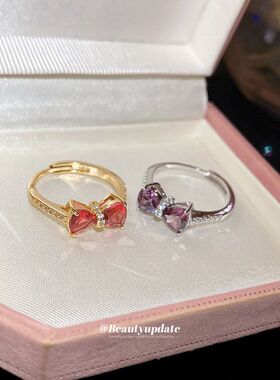 韩系锆石蝴蝶结开口戒指精致甜美