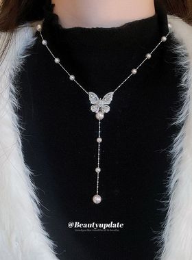 韩系ins蝴蝶珍珠项链精致优雅小