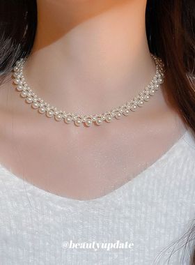 不锈钢串珠珍珠项链复古精致优雅