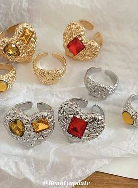 褶皱树脂爱心开口戒指复古宫廷