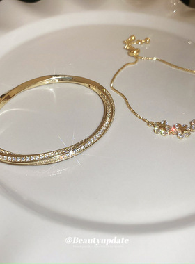 真金电镀五角星花朵锆石手链手镯小香风精致时尚手环轻奢百搭饰品