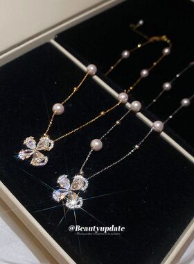 蝴蝶珍珠流苏项链女高级锁骨链