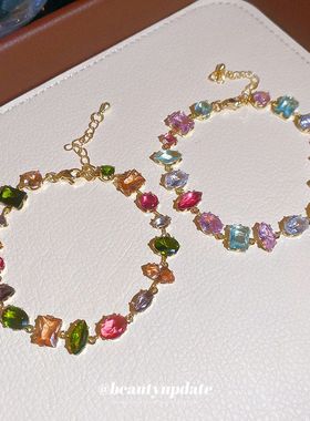 真金电镀多巴胺锆石圆形手链甜美