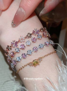 锆石花朵珍珠卡扣手链韩系甜美