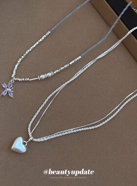 韩系ins碎银串珠蝴蝶项链冷淡风