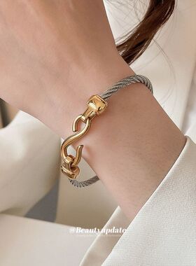 欧美礼物不锈钢螺纹手镯简约时尚