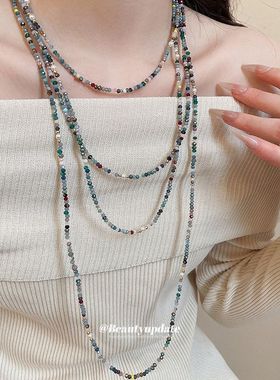 民族风水晶串珠叠带项链波西米亚