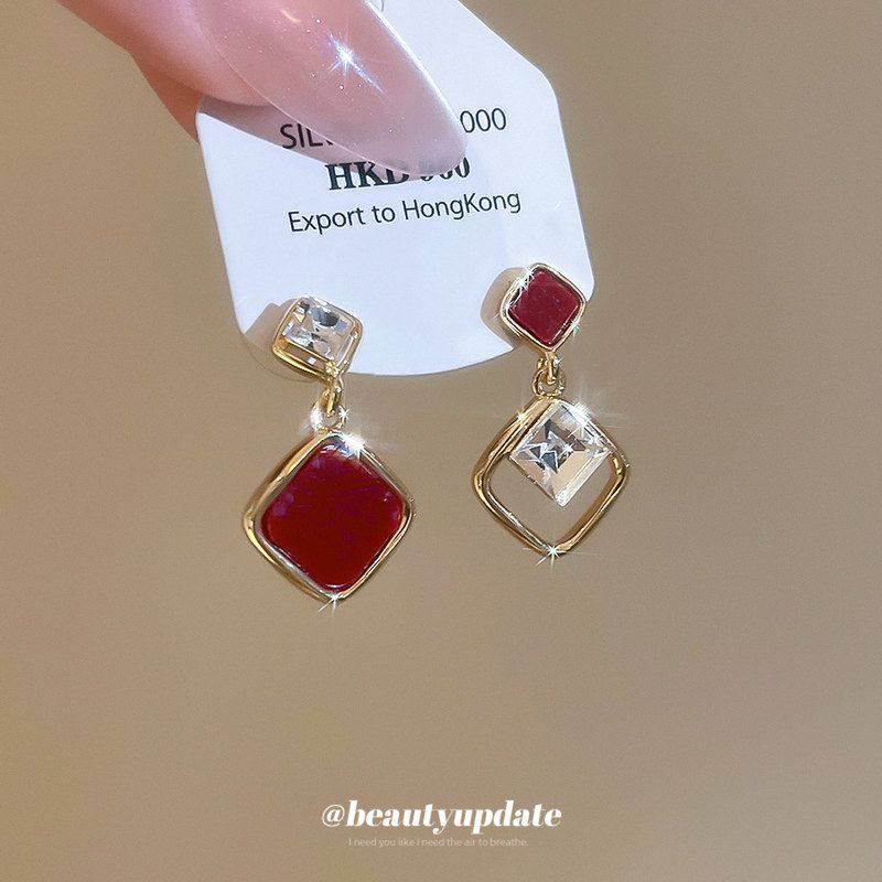 18k真金电镀银针锆石菱形耳环复古宫廷风耳钉轻奢高级感耳饰平价,淘宝优惠券,粉丝福利购,淘宝优惠卷