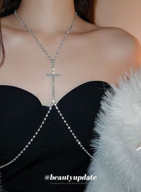 甜酷风镶钻十字架胸链个性时尚