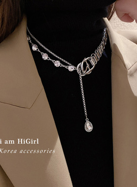 欧美时尚设计链条拼接镶钻项链