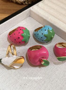 欧美滴油草莓苹果戒指个性时尚