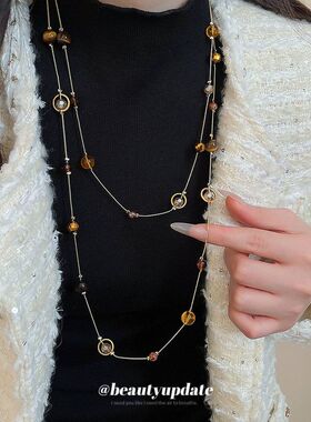 石头水晶串珠叠带项链复古民族