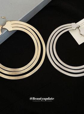 欧美礼物三层弹簧圆形项链个性