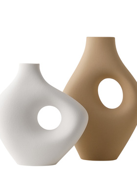 侘寂风白色陶瓷花瓶创意插花花器家居客厅玄关酒柜装饰品桌面摆件