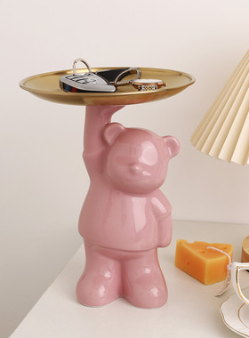 轻奢陶瓷暴力熊玄关钥匙收纳摆件家居装饰创意客厅茶几纸巾盒摆设
