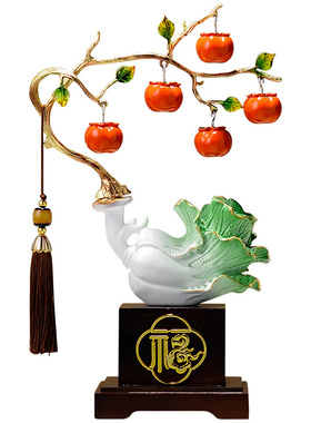 新中式玉白菜发财摆件轻奢高档客厅餐边柜玄关电视柜办公室装饰品