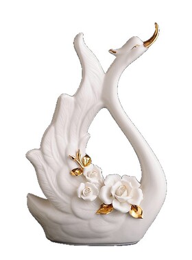 陶瓷天鹅摆件现代创意家居客厅电视柜酒柜装饰品闺蜜结婚礼物白瓷