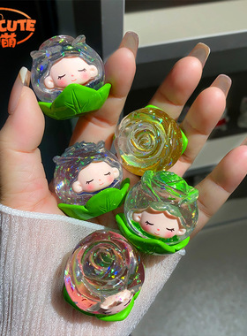 情人节浪漫玫瑰花树脂工艺品摆件夜光冰透闪粉萌粒DIY饰品配件