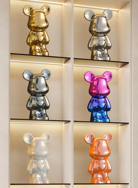 轻奢陶瓷暴力熊摆件家居饰品玻璃柜客厅电视柜酒柜玄关装饰品摆件