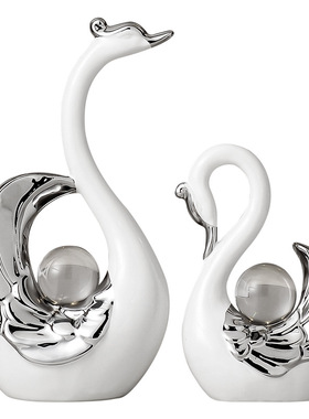 轻奢高档水晶球天鹅摆件一对客厅酒柜电视柜装饰品结婚送新人礼物