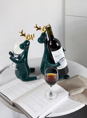 贝汉美陶瓷麋鹿红酒架摆件创意家居客厅葡萄酒架餐边柜酒柜装饰品