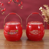 Married children and grandchildren barrel accompanied by five precious barrels of large red festive barrel wedding items bride out of the brides house to marry off daughter plastic