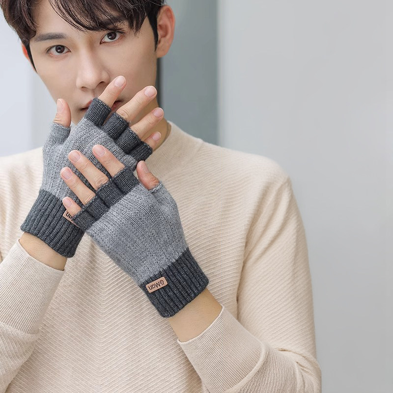 半指手套男士冬天保暖加绒加厚针织毛线露指学生写字骑行秋冬季男,淘宝优惠券,粉丝福利购,淘宝优惠卷
