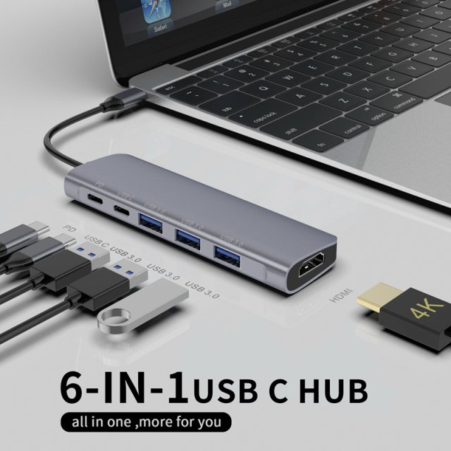 Type-C Docking Station 6-In-1 HDMI HUB 2-C Port USB 3.0 HUB - 图2