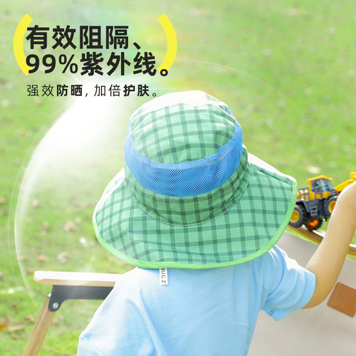 hugz儿童防晒帽男女童宝宝遮脸双面可戴遮阳渔夫帽夏季薄款太阳帽 - 图3