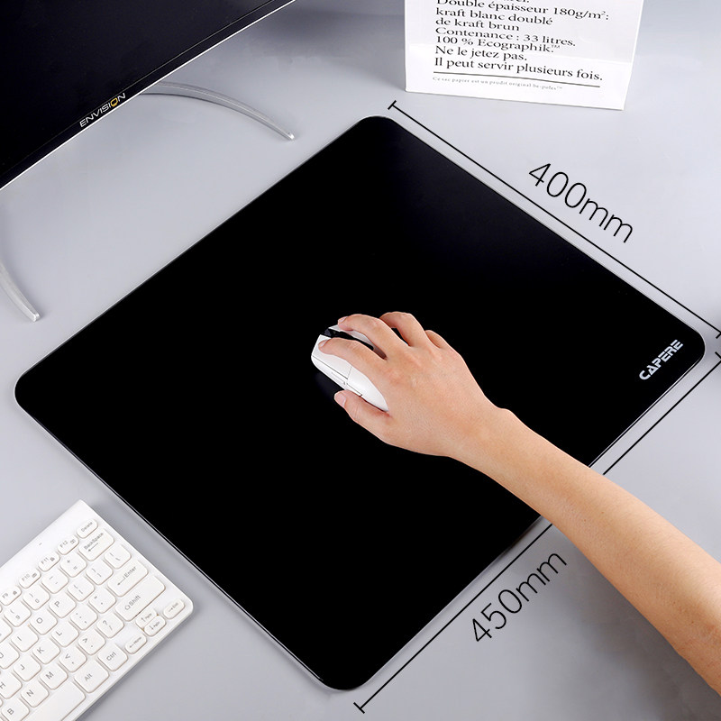 CAPERE(铠雷)防水全钢化光滑玻璃游戏鼠标垫加厚黑色电竞简约防滑