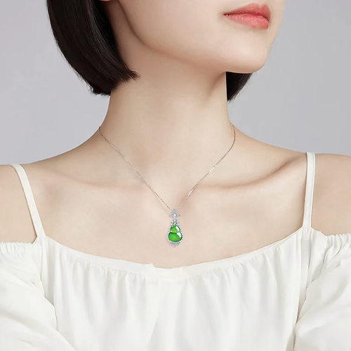 翠莹福天然a货翡翠阳绿葫芦S925银冰种玉石吊坠女款时尚挂件D751 - 图2