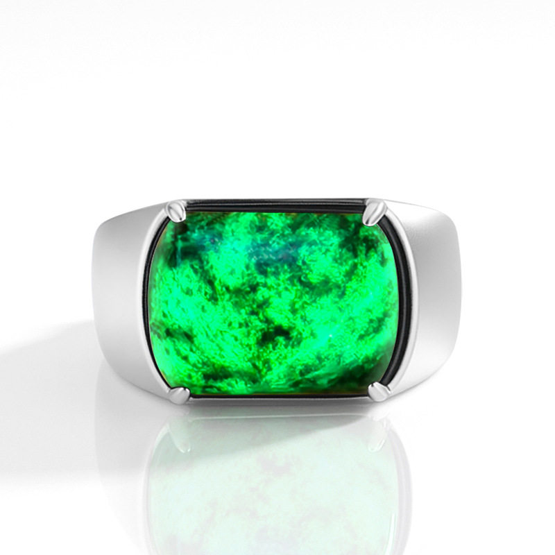 Cui Yingfu S925 silver natural A goods jade ink jade saddle ring ice jade graphite jade ring men's D965