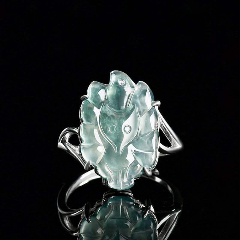 Natural A-grade jade blue water fox ring