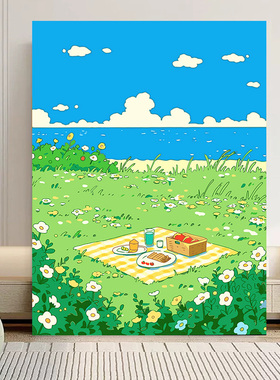 田园风海边度假野餐主题数字油画diy填色手绘装饰画治愈2026新款