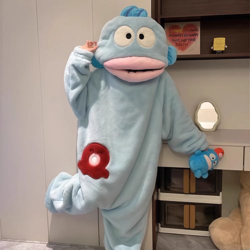 小丑鱼连体睡衣女珊瑚绒卡通沙雕搞怪冬季加厚保暖大码睡袍家居服 - 图1