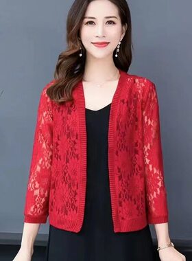 蕾丝小披肩夏季配裙子春秋短外套旗袍外搭开衫中年女薄款针织上衣