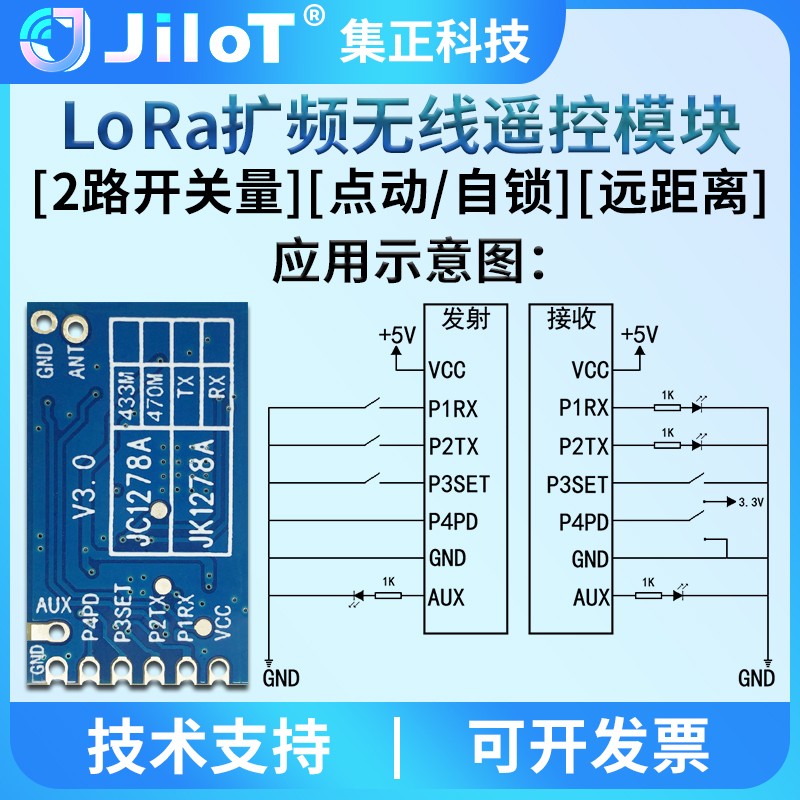 集正SX/JK1278A无线LoRa扩频模块2路开关量遥控433M低功耗远距离-图1