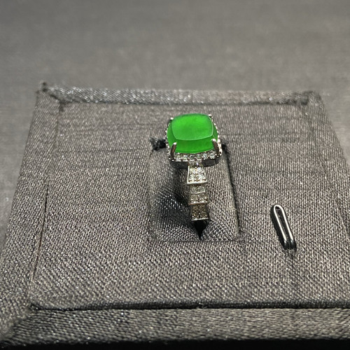 天然危地马拉翡翠A货冰种满绿戒指925银镶方糖戒指女款方戒 - 图2
